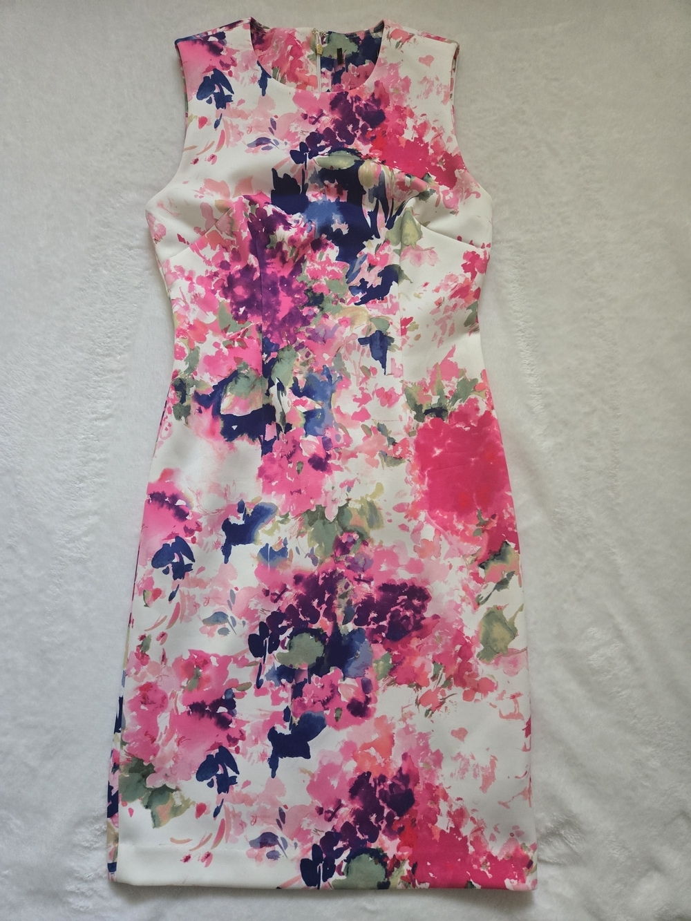 DKNY White Midi Dress with Pink & Navy Floral Print